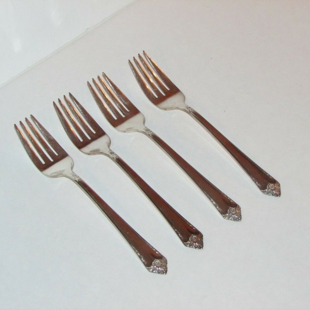 4 Salad Forks Starlight Vintage Silver Plate 1950 Floral Handle Cottagecore